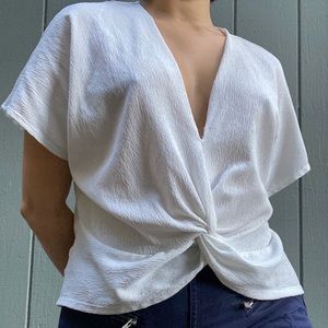 Zara Basic Low Cut V-Neck Gathered Top